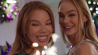 Blonde babes Nancy & Rose indulge in steamy lesbo action