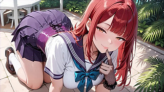 Tropical Beach Gazebo Redhead Sailor Uniform Beauty Seduction Blowjob to Doggy Massive Creamy Ass Finish
