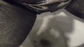 Ripped Shiny Nylon Jumpsuit in the Bathroom. Cum Cleanup, Dirty Dancing and Pee Play
