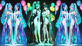 Animes get cum, do cum kissing and swallow