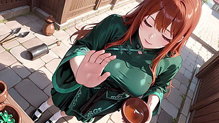 Red Hair & Emerald Qipao! Lazy Seduction in the Eastern Courtyard