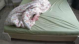 Home camera watches a mature wife fingering and cums in white panties before bed. PAWG.