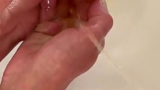 Washing Hand in His Pee and Pee on His Dick Next He Pee on My Boobs and Clit