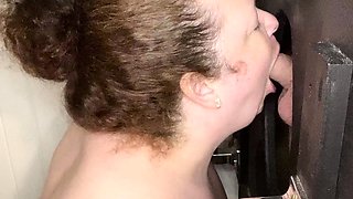 Big titted glory hole blowjob slut fucks and loves facial