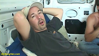 Skinny MILF picked up from street for a bangvan ride