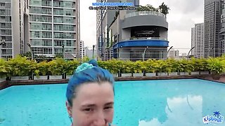 Hot French Couple Fucks in Thailand Hotel Pool - Public Outdoor Sex