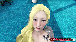 Alluring Blonde Reiko with Blue Eyes - Office Girl Big Tits Massage & Dildo Pussy Play 3D Hentai Animation