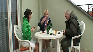 Grandma and grandpa invite a cute teen for a naughty threesome