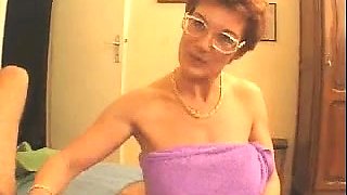Busty mature lady with glasses gets roughly double drilled