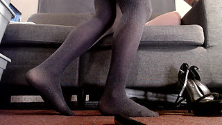 Slipping Into Grey Knit Pantyhose