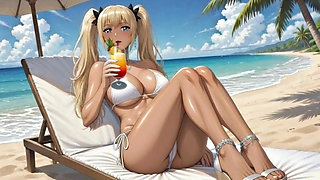 On the Beach with hot Nami - She play with her pussy