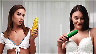 Girls Fucking Fruits  Vegetables - Sexy Lesbian Girls Dildo Fucking Each Other with Corn  Cucumber: Porn