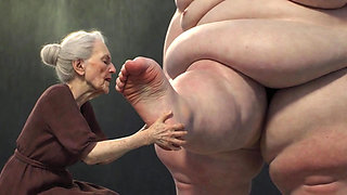 90 Year Old Granny Sucking Obese SSBBW Toes - Extremely Horny Foot Play