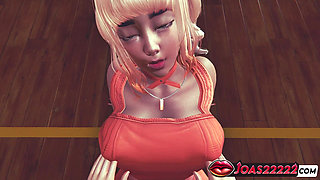 Blonde in Red Dress & High Heels Gets Pussy Licked - Big Tits Massage & Close-up Orgasm!