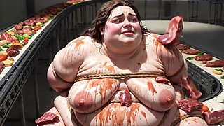 Humiliated BBW Slave Tied and Stuffing Her Belly Deep
