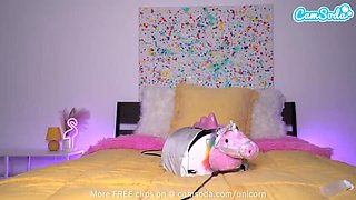 Amateur Teen Violet Gems Hairy Pussy Riding Sex Machine to Orgasm