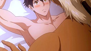 Titan dominates bride in bed after erotic anime feast