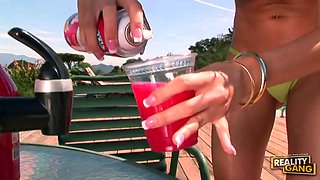 Busty swimming pool lesbians