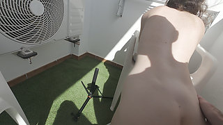 Risky Outdoor Balcony Fuck with Cum Shot