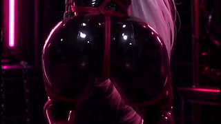 Anime Bondage, White Hair, Black Latex Red Ropes