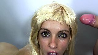 Big tit brunette sucks a big cock blowjob POV