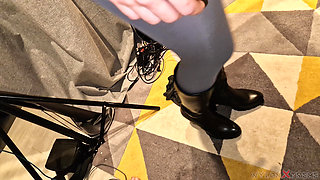 POV Elena Clark Fuck with Grey Pantyhose and Boots