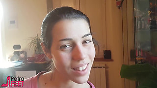 Tempting Italian girl smokes a cigar in a close up video