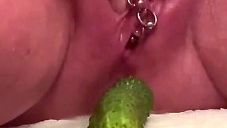 Cucumbers in My Pussy and Piss and Squirting Rubbing My Puss