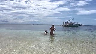 Petite Asian Teen Relaxes Her Tight Anus in Ocean Before Hard Kitchen Table Anal