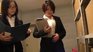 Pretty Japanese chick gets her pussy licked and fucked in the office