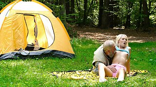 Young Lovita gets wild in the woods with her hot gramps