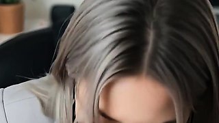 Gorgeous girl blowjobs huge white cock
