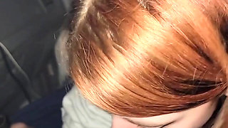 Cute babe gives my huge dick a hot blowjob in the car
