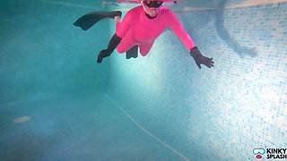 Slippery Latex Slut's Deep Pool Diving Tease