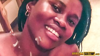 AFRICAN INTERCOURSE EXCURSION - South african nubile ebony waitress gets powerful cum-shot facial cumshot