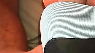 Hot MILF Gets Fucked in Denim Flip-flops on a Platform