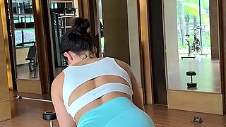 Sexy Workout, Jumping on a Ball, Tits Flash in a Public Gym