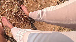 Wetting Jeans Together on a Barefoot Hike
