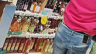 Crazy Rebeca Addams in Jeans Buttcrack at the Supermarket