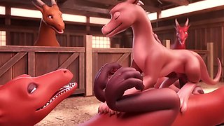 Naughty dragons are having fun in the barn 3d animated