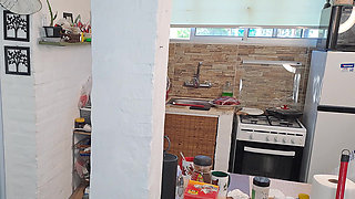 Real Naturist Kitchen Cleanup: Nude Couple Washing Floors