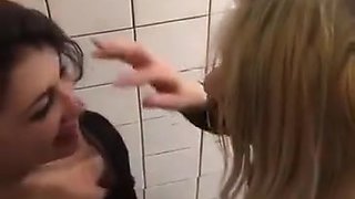 Caught Horny Lesbians On The Club Toilet
