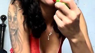 Tattooed Webcam Teen Rides Massive Toy