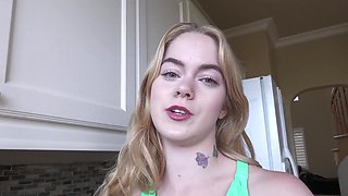 Blonde teen Sage Fox rides cock while wearing sexy socks