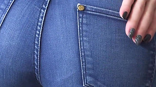 Ass Teasing in Tight Blue Jeans and Full Back Panties