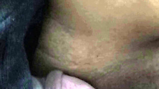 Indian wife uses hand gloves to masturbate husband and gets fucked in missionary, Shaved Indian pussy with shaved Husband