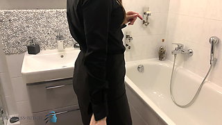 assistant undress after work sexy shower, business-bitch