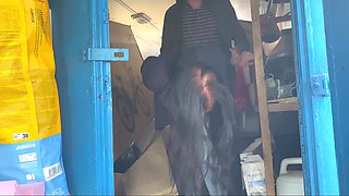 Brunette in jeans fucked in storage by her boss - Amateur