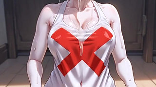 White ghost girl masturbates and drools with pleasure