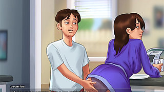 Stepmom confesses her wet feelings to her stepson and they end up making love in the living room - Summertime Saga